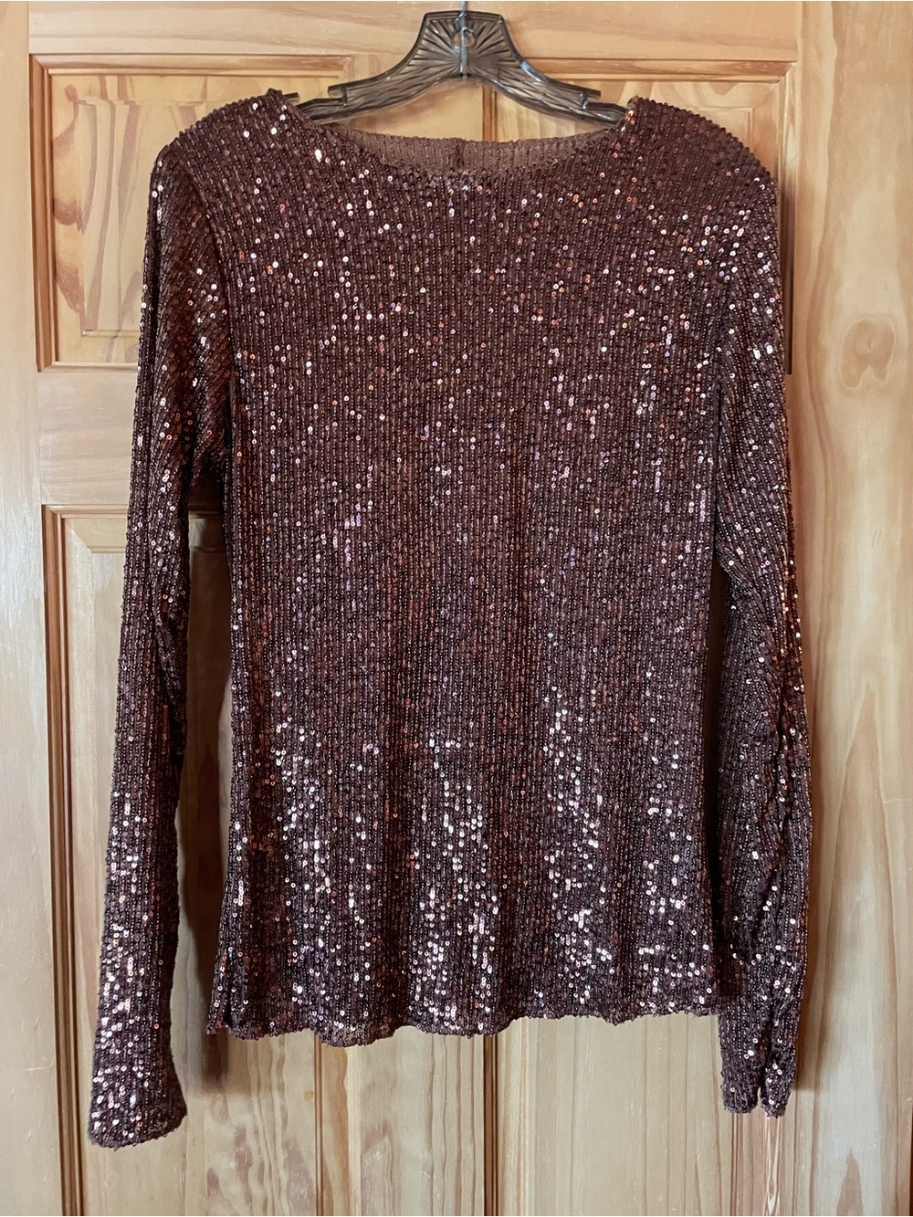 Free People Copper Sequin Long-Sleeve Top